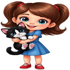 30 Custom Cute Girl With Kitten Personalized Address Labels
