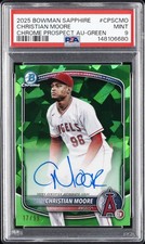 2025 BOWMAN SAPPHIRE CHROME PROSPECT GREEN CHRISTIAN MOORE 17/99 PSA 9 AUTO