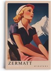 Wandbild auf Leinwand Retro Lady Zermatt Alpen Vintage Reiselust Schweiz
