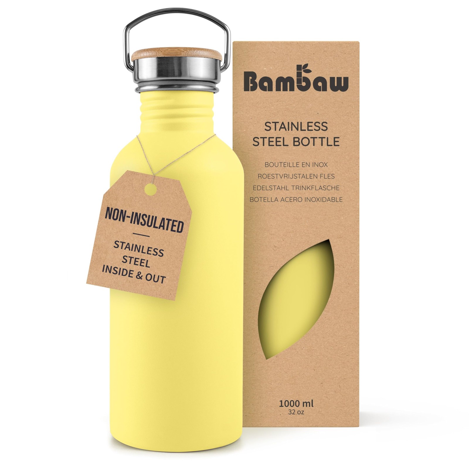 Bambaw Stainless Steel Water Bottle 32 oz, Non-insulated 32 