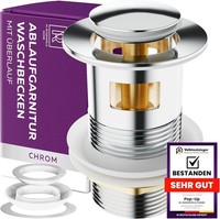Ablaufgarnitur Waschbecken Chrom 1¼'' Mit ÜBerlauf Pop Up Knof Edelstahl Messing