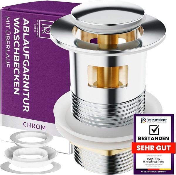 Ablaufgarnitur Waschbecken Chrom 1¼'' Mit ÜBerlauf Pop Up Knof Edelstahl Messing-image