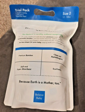 BELIEVE BABY DIAPERS SIZE 2  12-18 LBS 1 PACKAGE TOTAL COUNT 6 DIAPERS BAMBOO