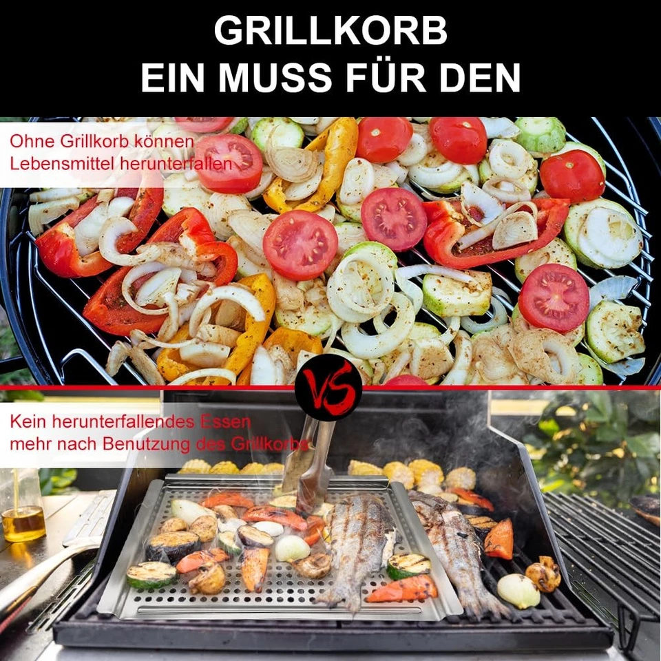 Grillkorb, Grillschale mit gelochtem Boden zum Grillen von Gemüse und Fleisch... - Bild 2 von 4