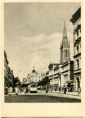 AK BROMBERG /Westpreussen Ado.-Hitl.-Straße, Kirche, Straßenbahn um 1940