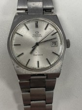Vintage Omega Genève Automatic Watch Date Stainless Steel Working Scratched 