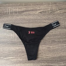Pink By Victoria  s Secret, Medium Black Cotton Halloween Logo Thong Panties