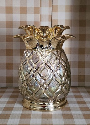 Bath & Body Works GOLD GLASS PINEAPPLE 3-Wick Candle Holder
