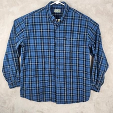 L.L.Bean Casual Button-Down Shirt Men's Blue Plaid Flannel Large Cotton