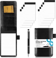 Pocket Notepad Holder with Pen, 3 x 5 Inch Small Leather Pocket Notebook with 9