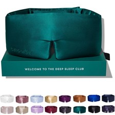 DROWSY Mulberry Silk Sleep Mask, Padded, Total Darkness, Green Sapphire