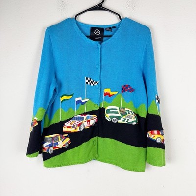 VTG Michael Simon Women's Event Race Car Novelty Cardigan Size M **Read**