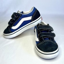 Vans Toddler 7.5 Classic Old Skool Strap Over Black Suede Blue Skateboard Shoes