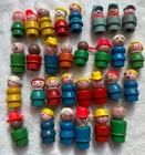 Vintage Fisher Price Little People Lot Of 30 Wooden Body Figures Family