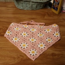 Crochet Daisy Granny Square Kerchief Headband Womens Size OS Pink Boho Cottage