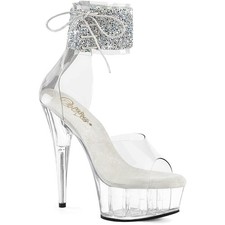 Pleaser 6 Inch Heel Rhinestone Ankle Cuff Clear Platform Sandals Women Delight