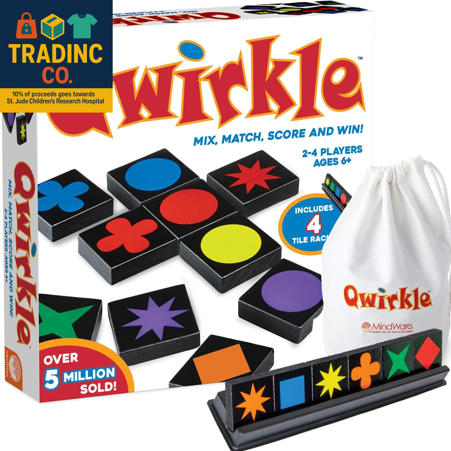Qwirkle Board Game - Strategy Game for 2-4 Players Ages 6+ - Deluxe with Trays