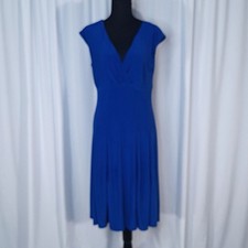 Lauren Ralph Lauren Dress Size 8 Royal Blue Fit & Flare Jersey V-Neck Elegant
