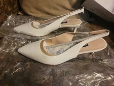 Nine West Womens Feliks 7 M White  Kitten Heels Sling Back New Out Of Box