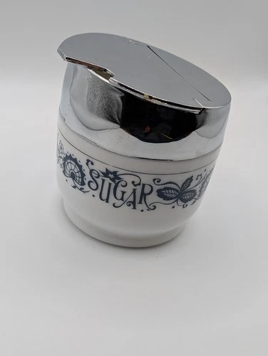 Vintage Gemco Old Town Blue Onion Covered Sugar Bowl Corelle Milk Glass