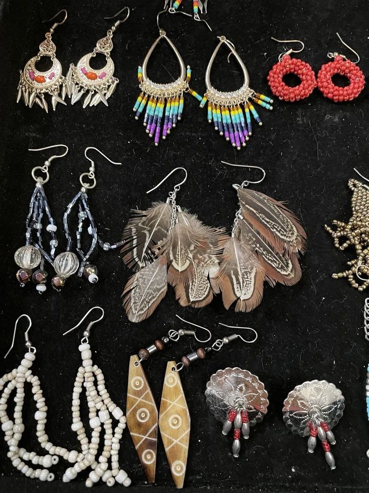 Lote de 15 pares de pendientes colgantes estilo nativo con cuentas conjunto tribal pluma boho Foto 2 de 4