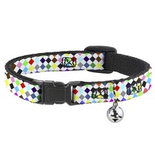 Cat Collar Breakaway with Bell Diamonds White/Multi Color NARROW Fits 8.5-12"