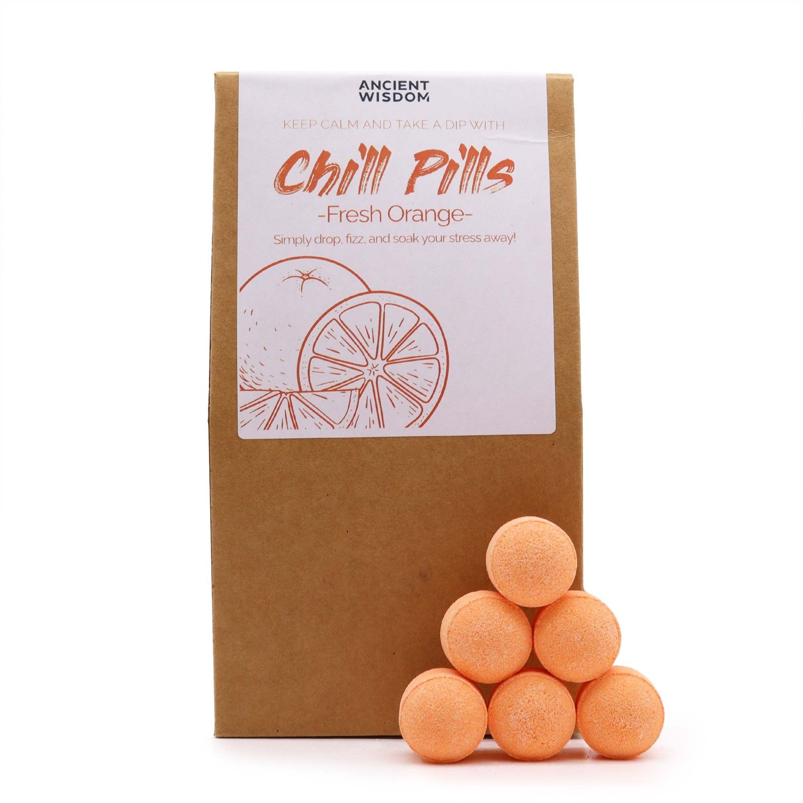 Ancient Wisdom (Fresh Orange) Chill Pills Gift Pack 350G Mini Bath Bombs (30) - Image 3