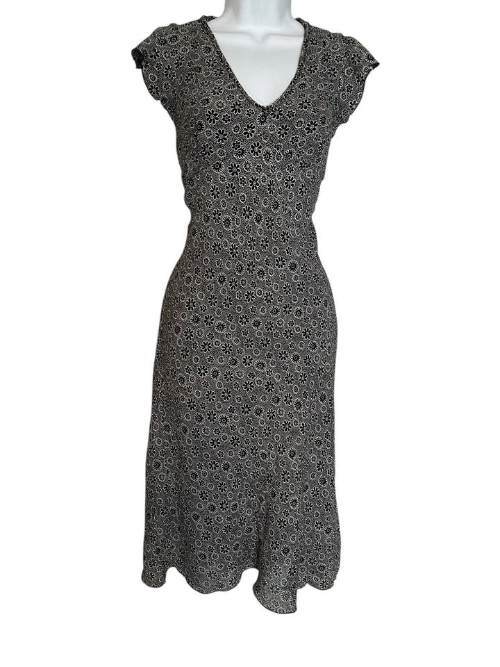 VTG Rampage Y2K 90s Fairy Grunge Black White Ditsy Floral Bias Cut Midi Dress 9 - Image 2 of 4