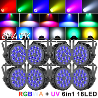 12Pcs 270W LED Par Can Light Stage Lighting RGBWA UV DMX w/ Stand Party Disco DJ