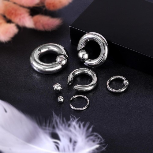 1 Pair Surgical Steel Captive Bead Nose Rings Large Ear Gauge Septum Piercing - Picture 8 of 17