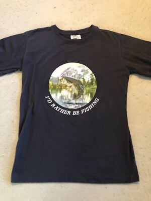 Woodland Creek Shirt Men's Medium I'd Rather Be Fishing Navy Blue Tee