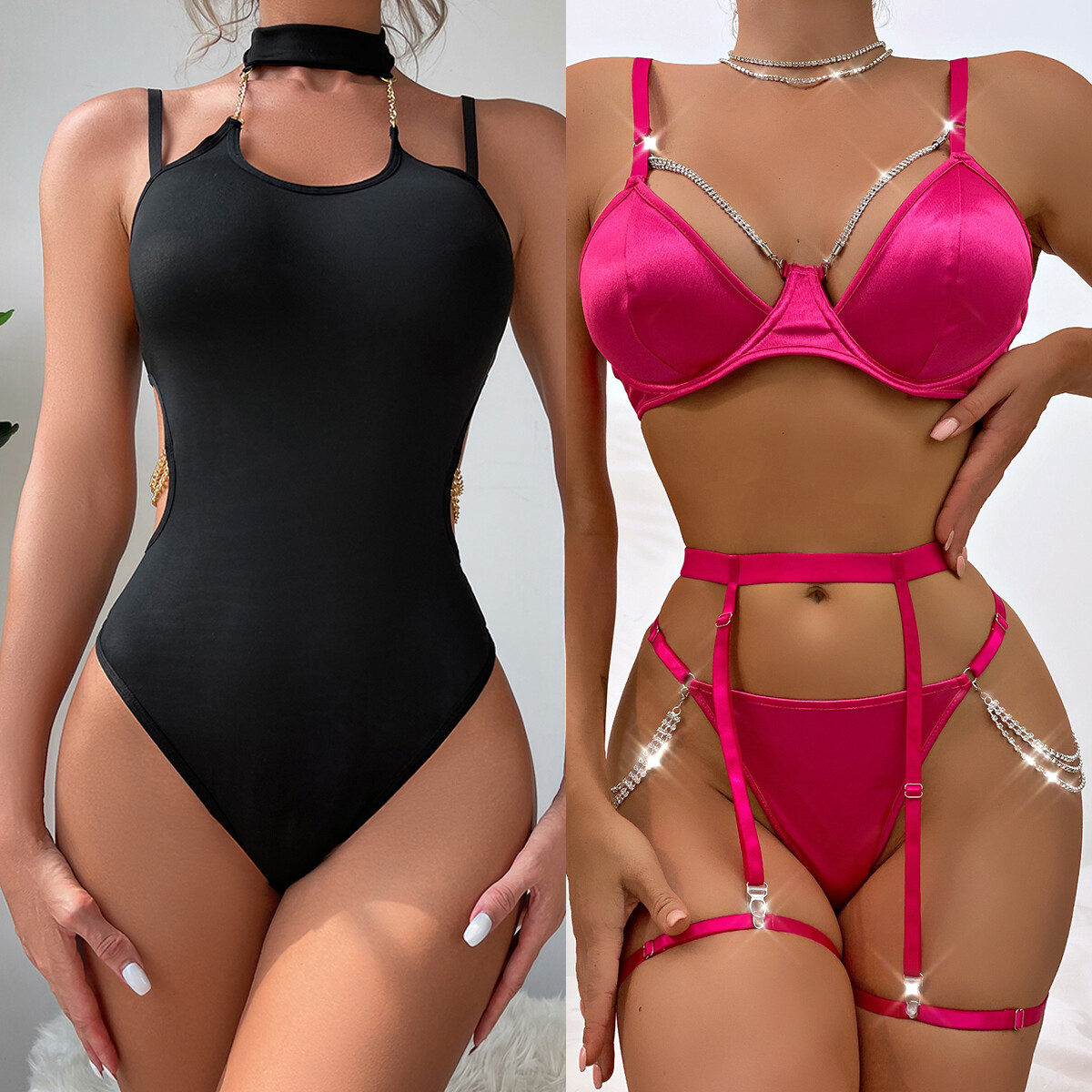 Sexy Satin Babydoll Bra & Thong Set - Women's Lingerie Sleepwear Nightwear Gift