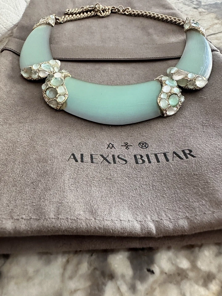 100% Autêntico Alexis Bittar Verde Opalescente Lucite, MOP, Colar Babador de Cristal - Imagem 4 de 4
