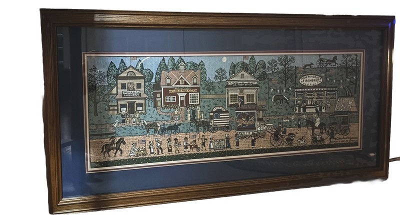 Charles Wysocki MI 1928-2002 “Fourth Of July Parade” Cross Stitch Tapestry 