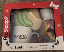 Pet Shoppe 4 Piece Christmas Gift Set - 2 Plush Dog Puppy Toys & Bowtie & Mug
