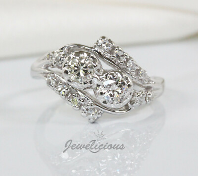 14K massiver Weißgold 0,8ct natürliche Diamanten zwei Steine gedrehter Diamant Ring