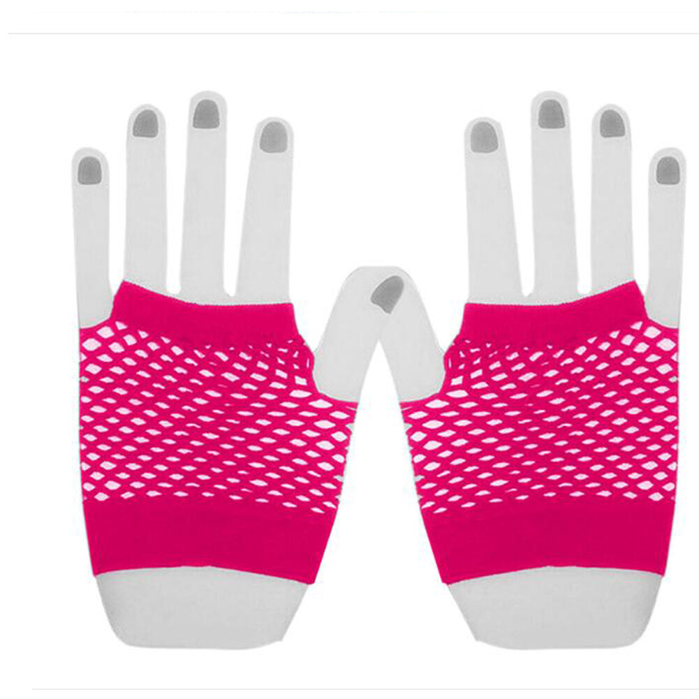 80er Jahre Fischnetz-Handschuhe – Kurze Fingerlose Handschuhe In Neonfarben