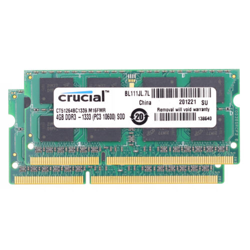 Mémoire pour ordinateur portable Crucial 8 Go 2 x 4 Go PC3-10600 SODIMM DDR3 1333 MHz 204 broches 2Rx8 CL11 - Photo 1 sur 5