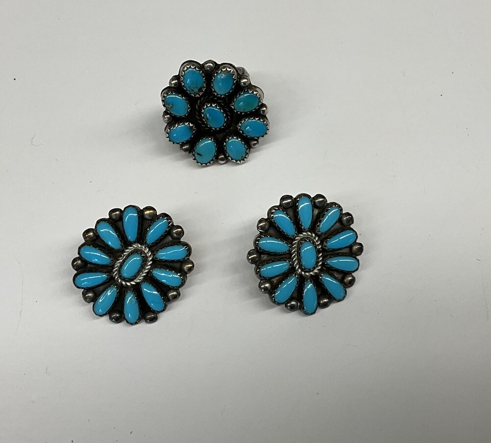 Native American Navajo Cluster Post Turquoise Ear… - image 1