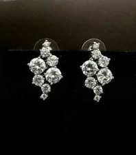 3.00Ct Round Cut Lab Created Diamond Cluster Stud Earrings 14K White Gold Plated