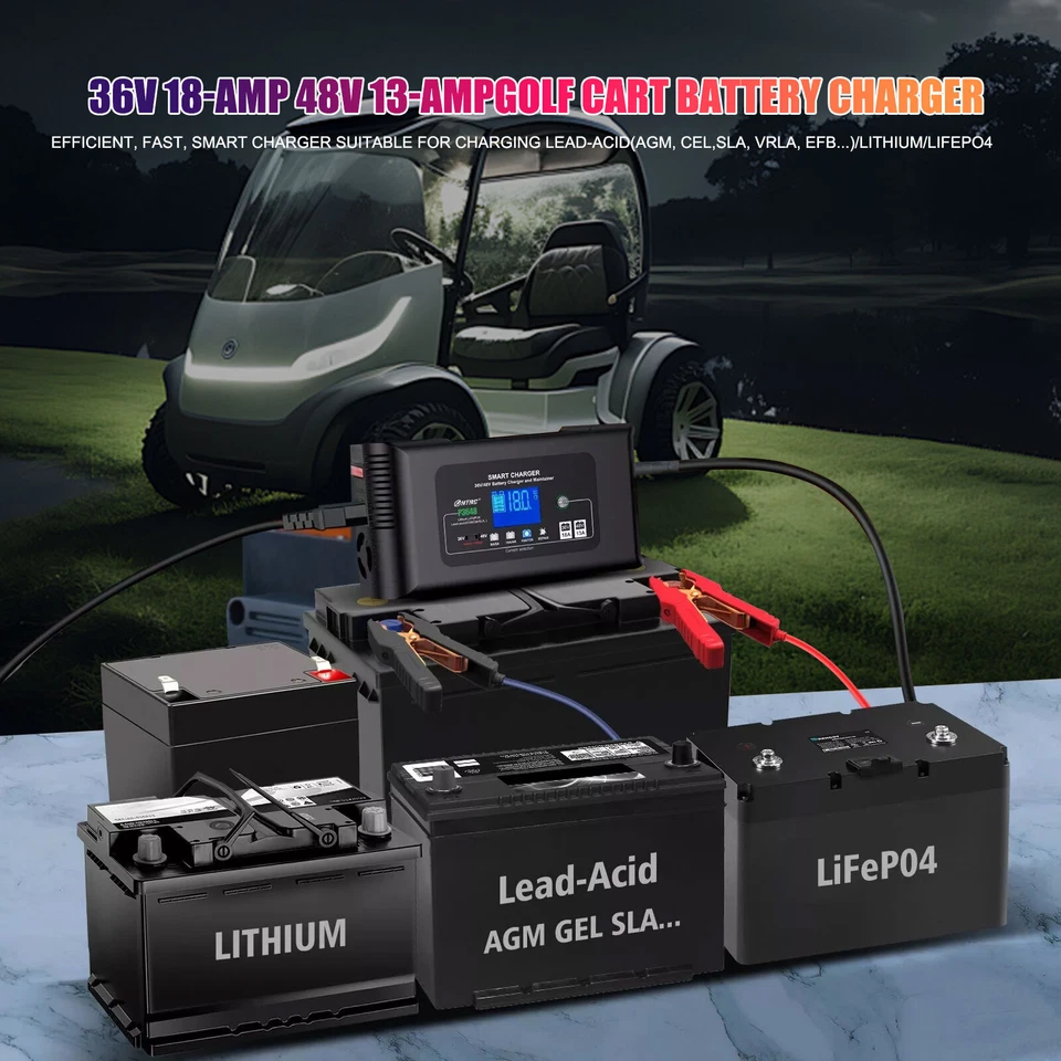 Cargador de batería de carro de golf 36V 18A 48V 13A plomo litio Lifepo4 con enchufe YAMAHA Foto 2 de 4