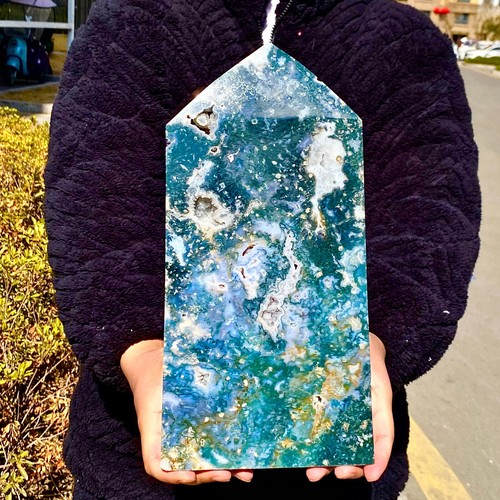 8.18LB Natural water grass agate wide column Obelisk quartz crystal sample colum - 第 5/13 張圖片