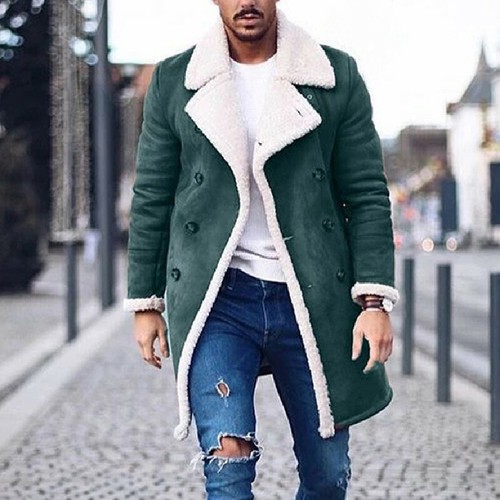 Mens Faux Fleece Fur Lined Lapel Collar Parka Winter Warm Jacket Outwear Coat - Picture 7 of 19
