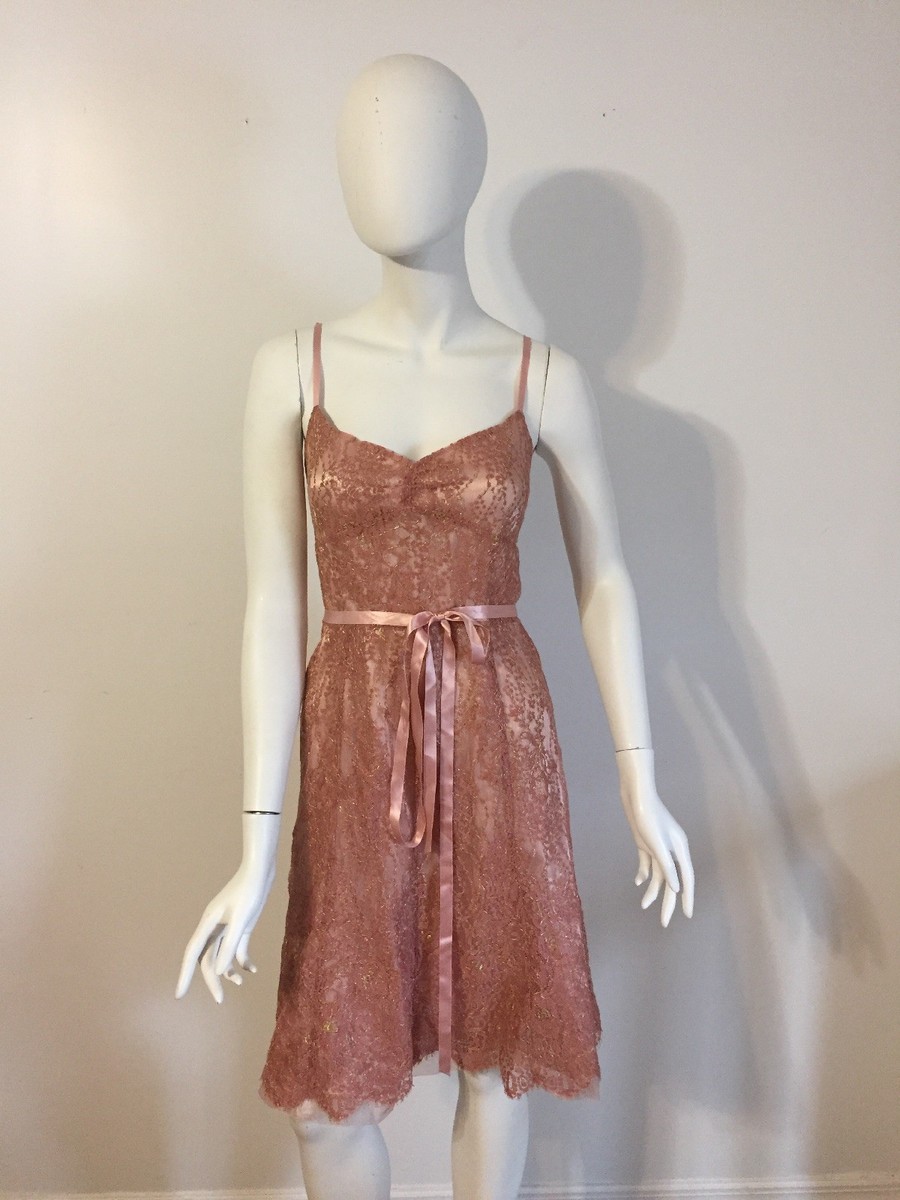 NWOT Ann Taylor Pink & Gold Lace Dress Size 12P NWOT Ann Taylor Pink & Gold Lace Dress Size 12P