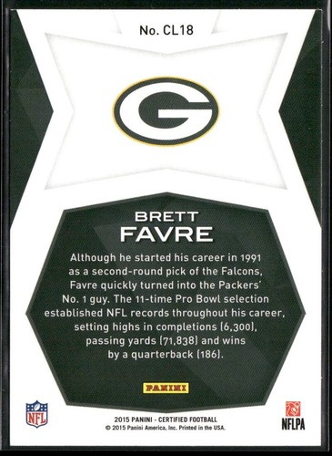 Brett Favre 2015 Panini Certified Legends #CL18 - Green Bay Packers - Picture 2 of 2
