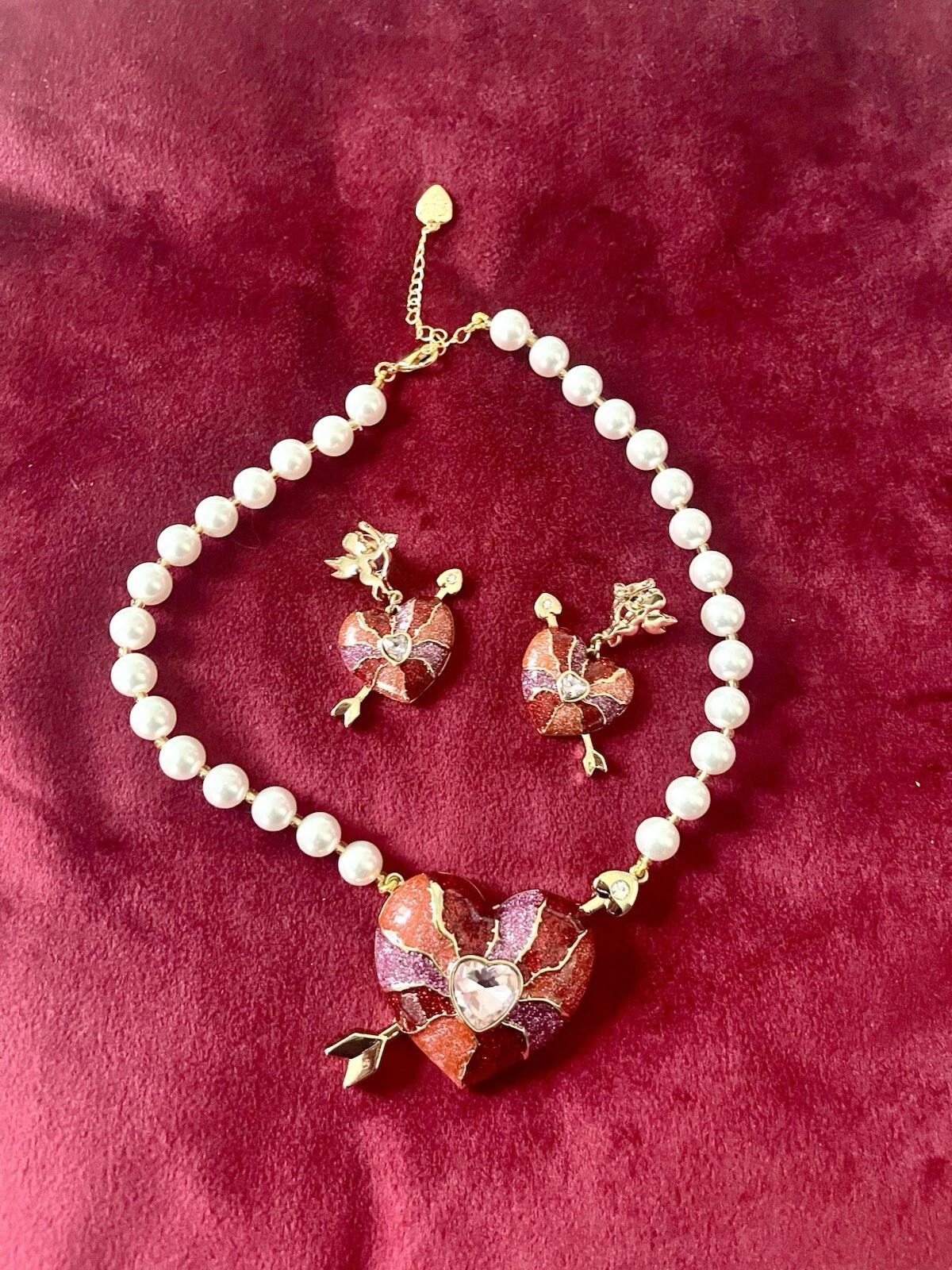Cubid Heart Jewelry Set Style Oscar De La Renta Betsey Johnson Schiaparelli Dior