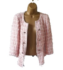 Zara Textured Peach Blazer Boucle Tweed Fantasy Frayed Classic Jacket S Bloggers