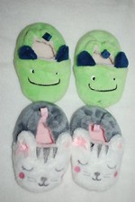 Baby Girls 2 LOT SLIPPERS Cute Animals WHITE KITTY CAT Green Monster SIZE 4 5 6