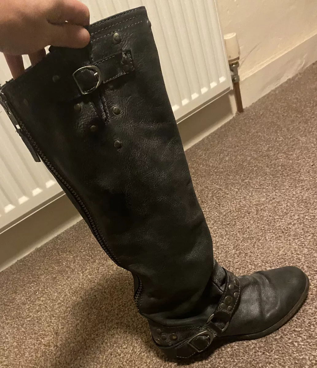 Grey distressed boots sale