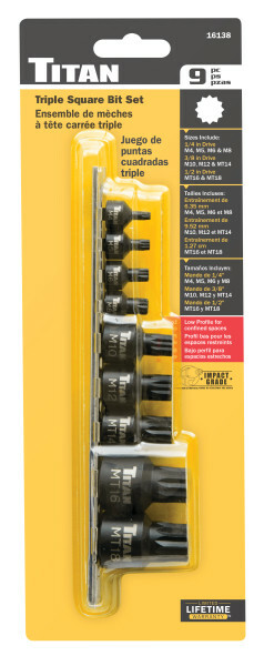 Titan 16138 9pc Impact Grade Stubby XZN Triple Square Bit Socket